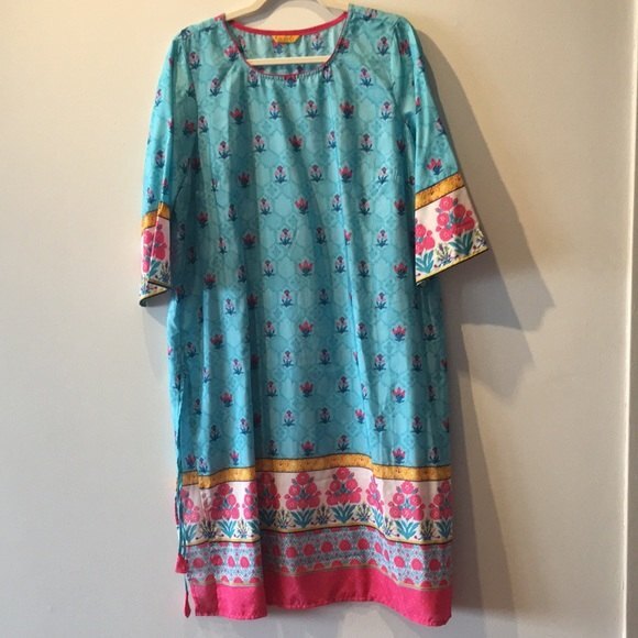 Aurelia XXL Blue Pink Kurta Beautiful Sheer Indian Attire - Picture 4 of 14